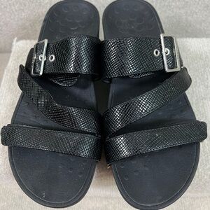 Vionic women's Pacific Rio Slip on Slide Platform Wedge Sandal, Black size 9